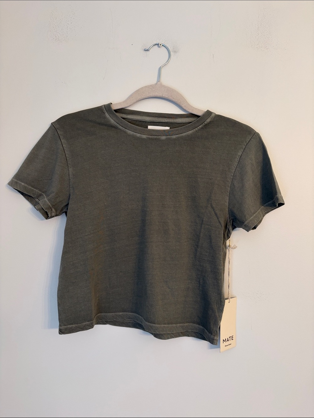 Mate the Label Cropped Shrunken Crewneck Tee in Forest NWT